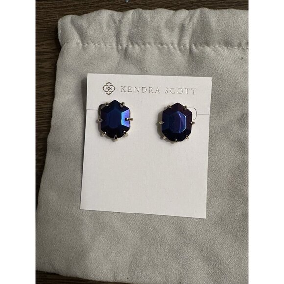Kendra Scott Black Iridescent Morgan Stud Earrings Gold Retired Rare - Picture 2 of 5